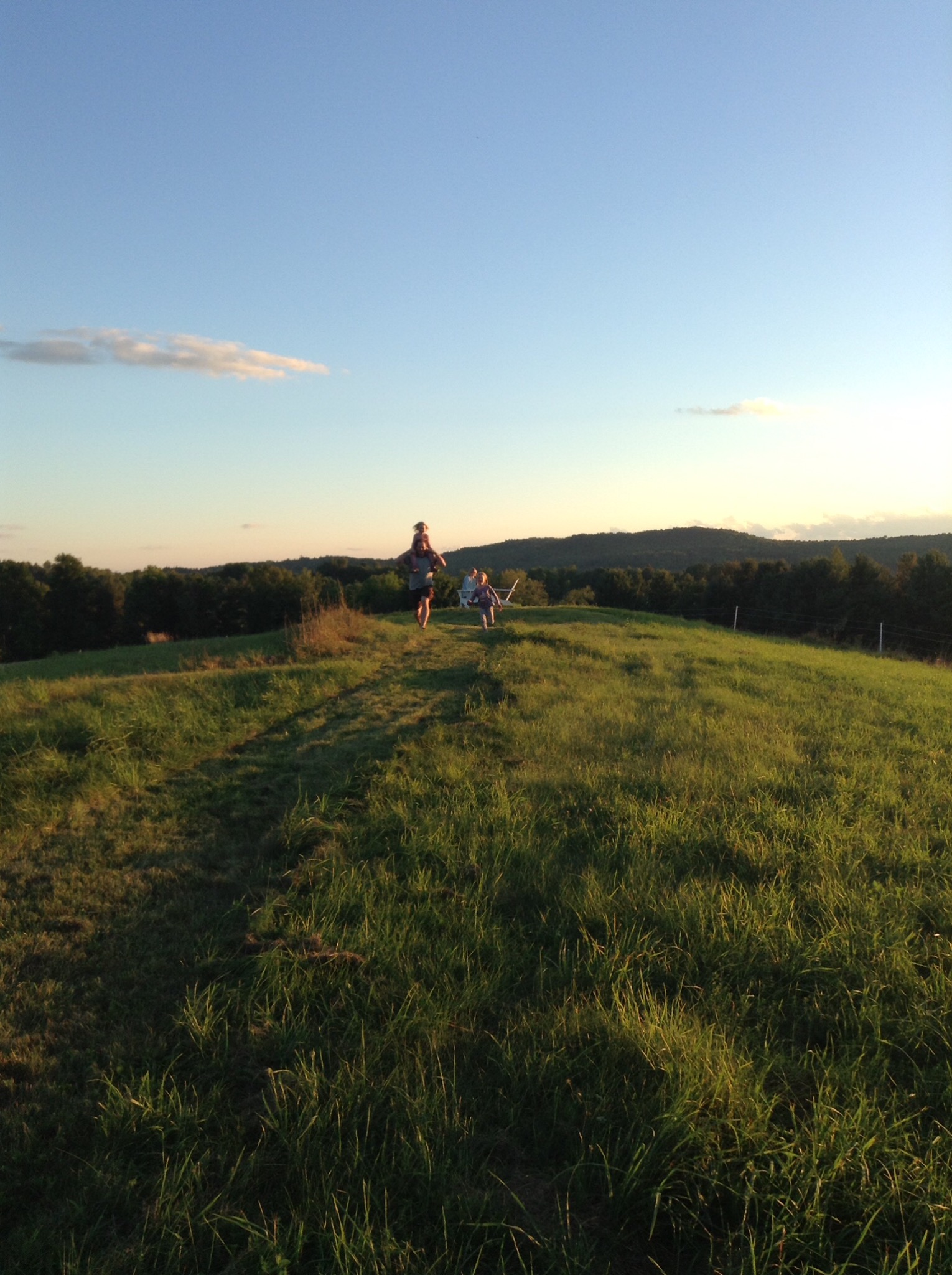 Family walking in a field