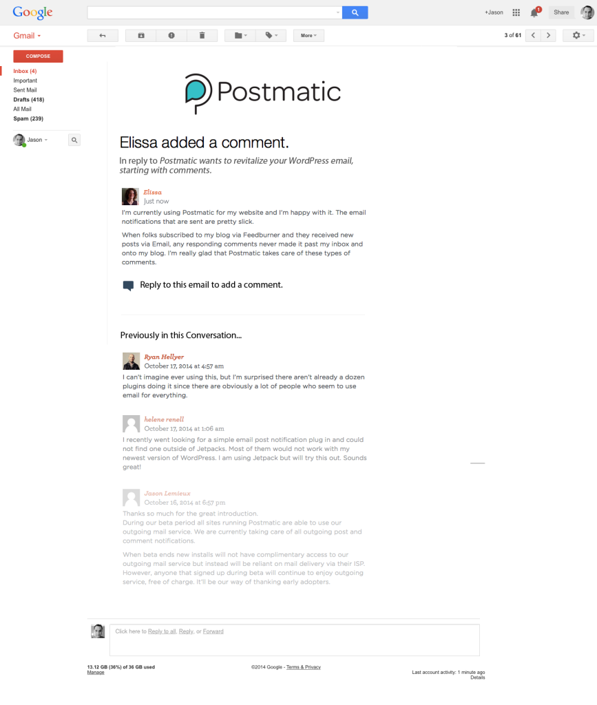 screenshot of Postmatic comment formatting