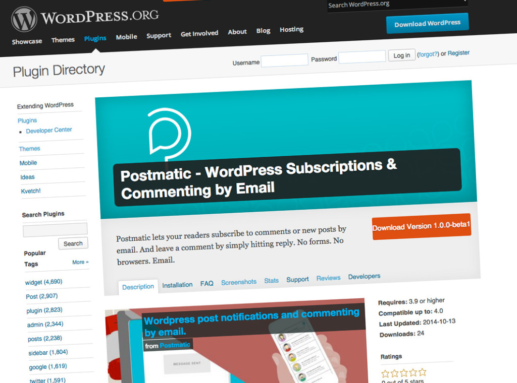 Screenshot of Postmatic in WordPress repository