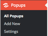 Screenshot of Popups plugin menu