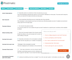 Screenshot of Postmatic support in WordPress dashboard