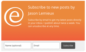 A Postmatic Optin offering an author-specific subscription.